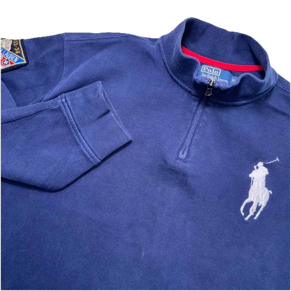 Polo Ralph Lauren Quarter Zip Mens XXL Navy Blue Ski Patch Big Pony Pullover